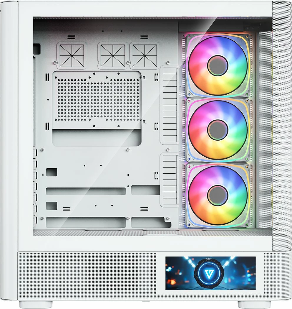 Kasë Modecom Volcano AQ400 ARGB MC-A-AQ400-4FA-W, Midi Tower ATX/mATX/ITX, LCD ekran, 4x120mm ARGB, e bardhë
