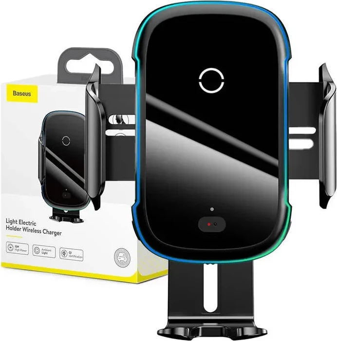 Mbajtës elektronik Baseus Light Electric me karikues wireless Qi, WXHW03-01, i zi