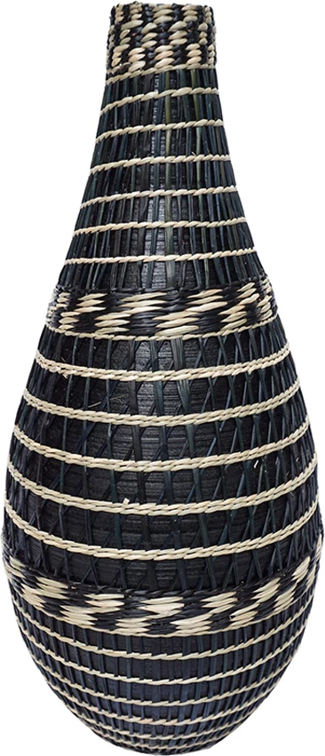 Vazo dekorative Jabbar, bambu dhe bar deti, e zezë-natyrale, 25x25x50cm