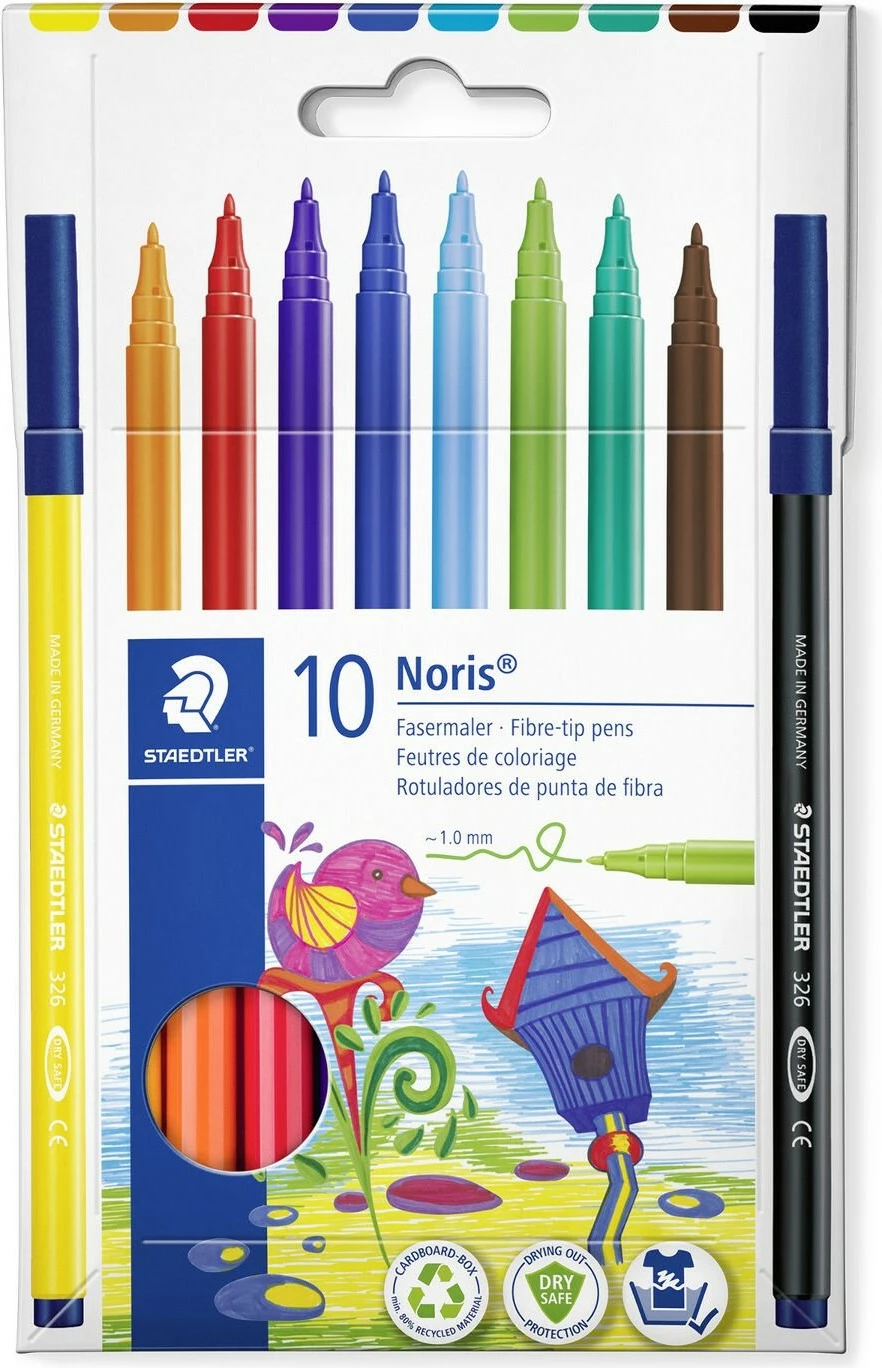 Set lapsa me ngjyra STAEDTLER Noris 326, 10 copa, majë 1 mm, multingjyrëshe