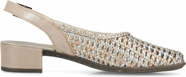 Sandale femra Rieker 47078-90, bezh metalike