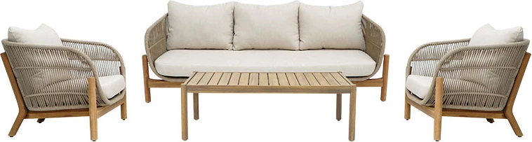 Set lounge për jashtë Verilan, dru akacie, litar dhe jastëkë bezhë