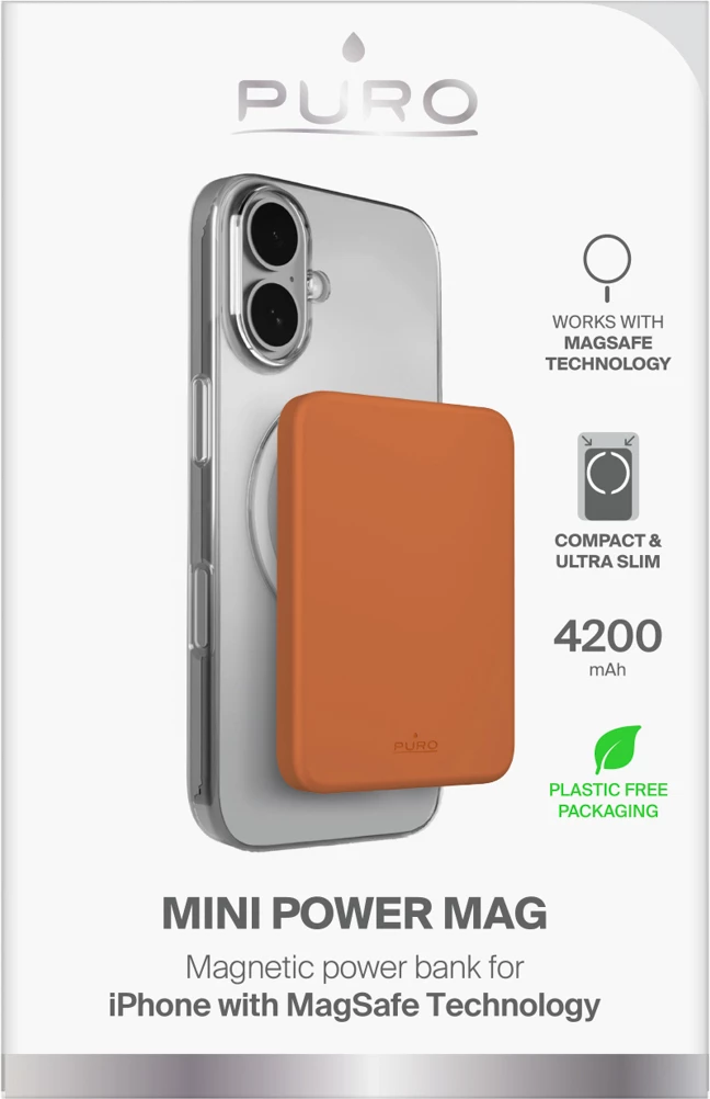 Power bank Puro Slim Power Mag 4200 mAh MagSafe USB-C wireless 15W ultra i hollë portokalli