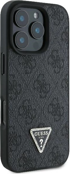 Mbështjellës Guess 4G Triangle Strass për iPhone 16 Pro Max, MagSafe, i zi