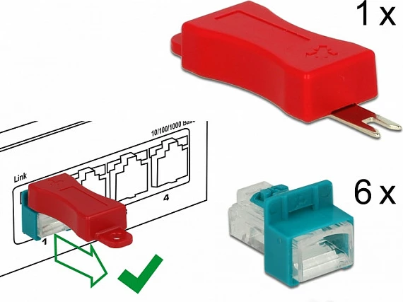 Bllokues porti DeLOCK 86425 për RJ-45, set 6 copë, i kuq