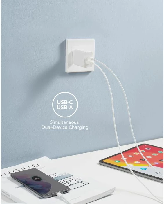 Karikues muri VEGER VLS302U, 2-port USB-A/USB-C, PD3.0/QC3.0 30W, i bardhë