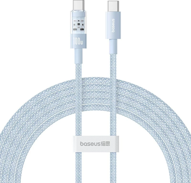 Kabllo Baseus Gem USB-C në USB-C, 2 m, 100 W, Kaltër