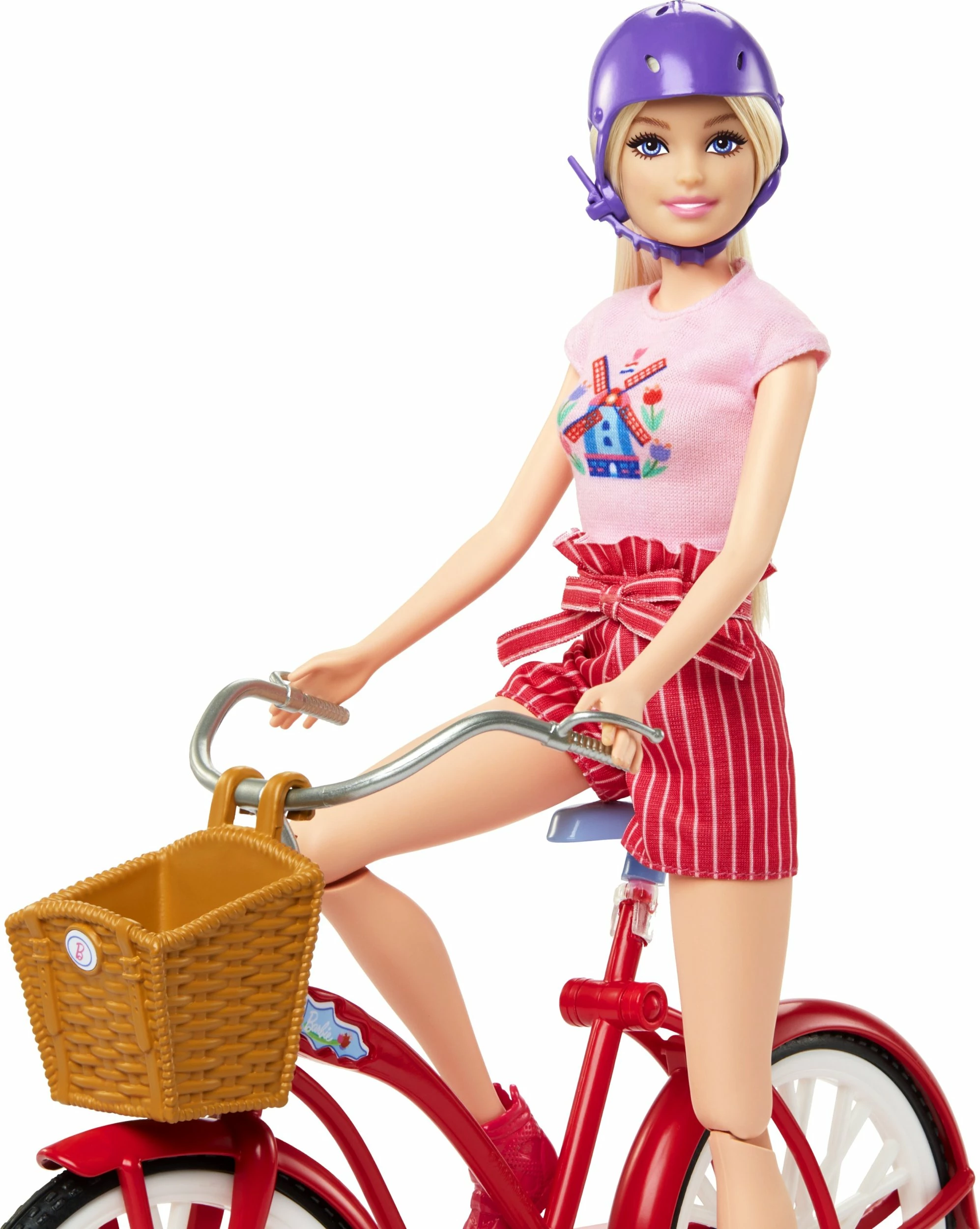 Kukull Barbie Mattel Pink Passport HWJ00 me biçikletë dhe këlysh, set