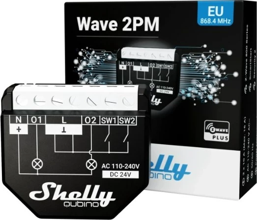 Smart switch Shelly Qubino WAVE 2PM, wireless, Z-Wave, i zi