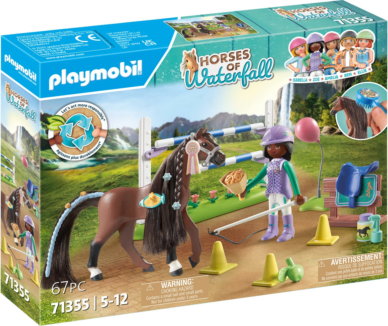 Set lodrash Playmobil 71355 Horses of Waterfall Zoe & Blaze, parcours turniri, 67 copë, shumëngjyrësh