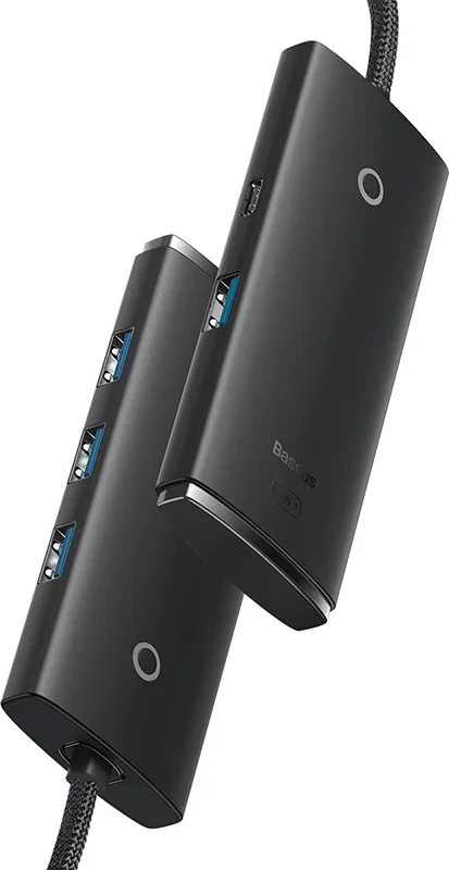 Kasë Baseus Lite Series HUB 4-në-1, USB-C në 4x USB 3.0 + USB-C, 1m, e zezë