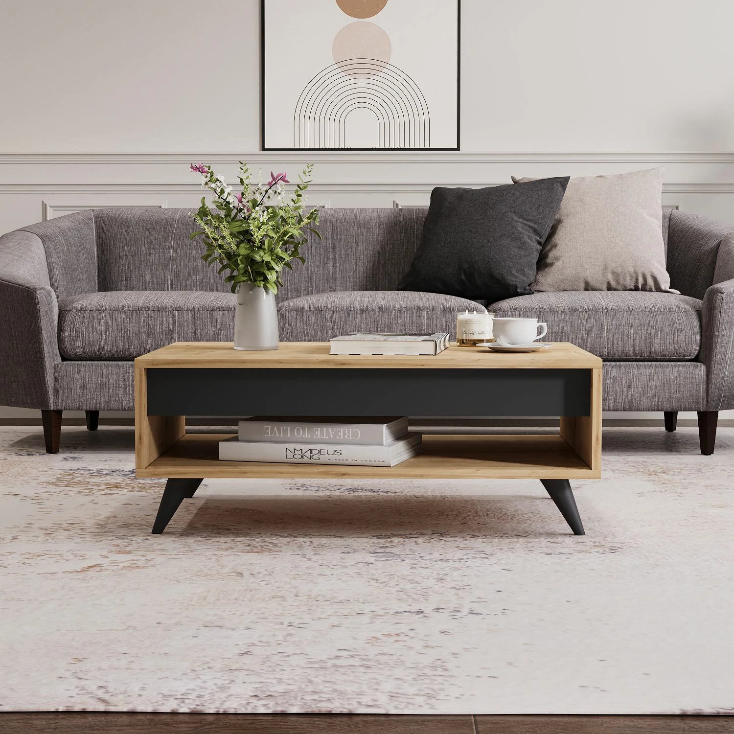 Tavolinë kafeje Skye Decor, ngjyrë lisi Sapphire Oak, Century