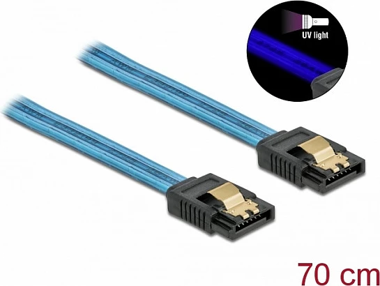 Kabllo SATA DeLOCK 6Gb/s 0.7m, SATA III 7-pin M/M, UV Glow, blu