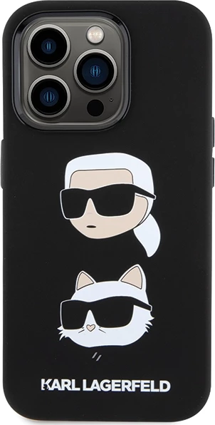 Mbështjellës Karl Lagerfeld Silicone Karl&Choupette Head për iPhone 15 Pro Max, i zi