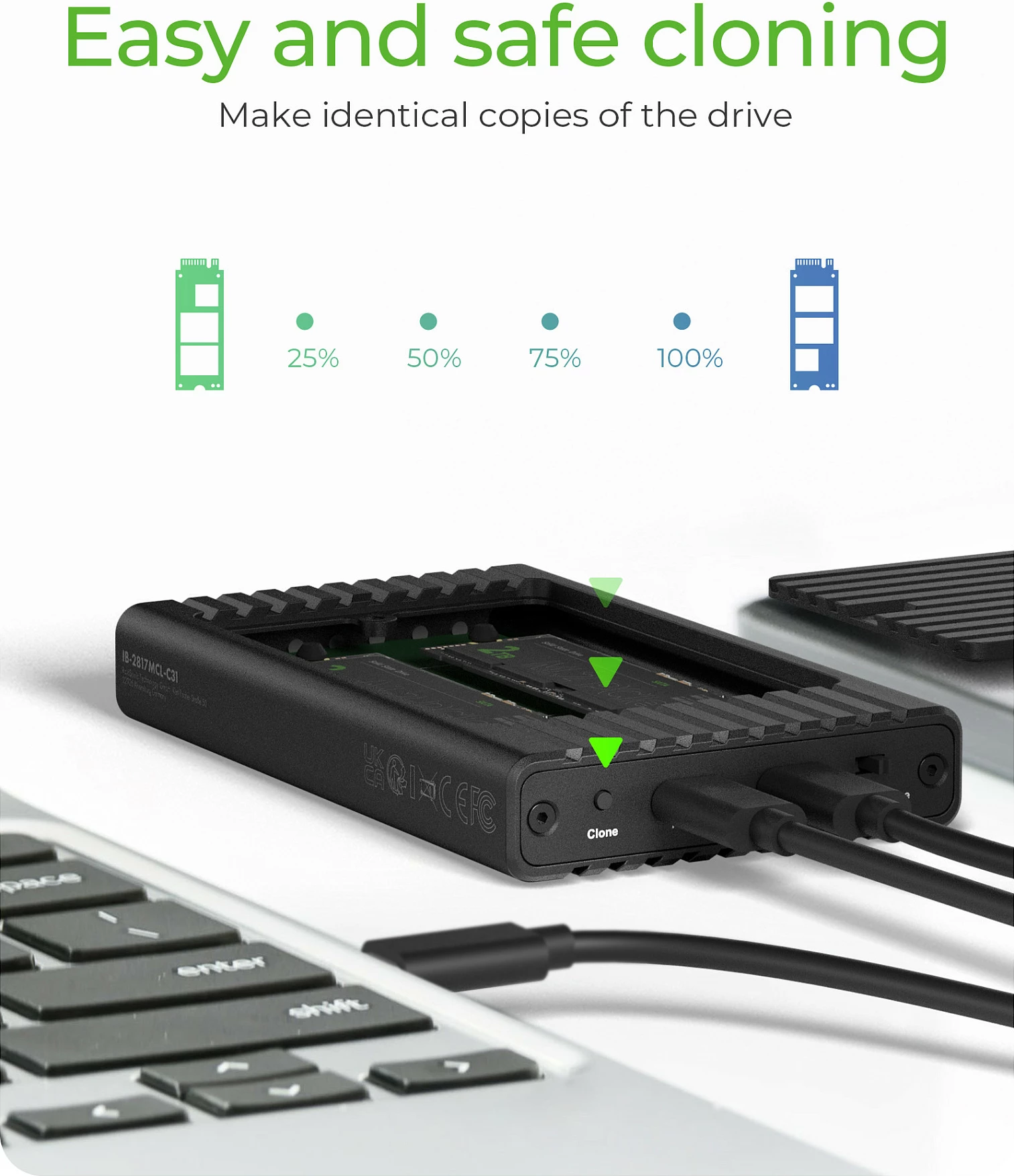 Kasë SSD ICY BOX IB-2817MCL-C31, USB-C 3.2, 2x M.2 NVMe, e zezë