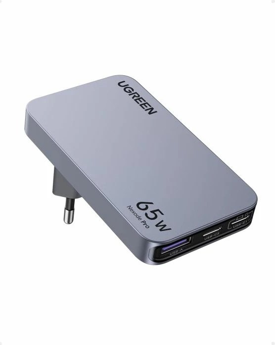 Karikues UGREEN Nexode Pro 65W, 3 porta USB (2x USB-C + 1x USB-A), GaN ultra i hollë, MPN 25356, gri