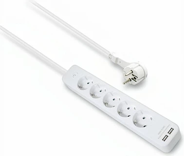 Zgjatues rryme Helos Advanced, 5 prizë, 2x USB, 1.5m, me çelës, i bardhë