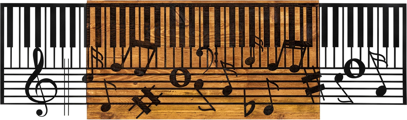 Aksesor dekorativ për mur, dru dhe metal, temë muzikore, ngjyrë e zezë dhe arre, Wallity Arya, 100x30cm