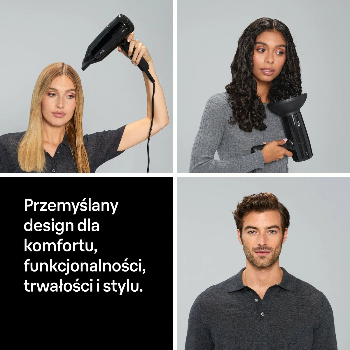 Tharëse flokësh, Braun, HD215E (BRHD215E), 2100W, 3 nivele nxehtësie, Cool Shot, me difuzor dhe koncentrator, e zezë