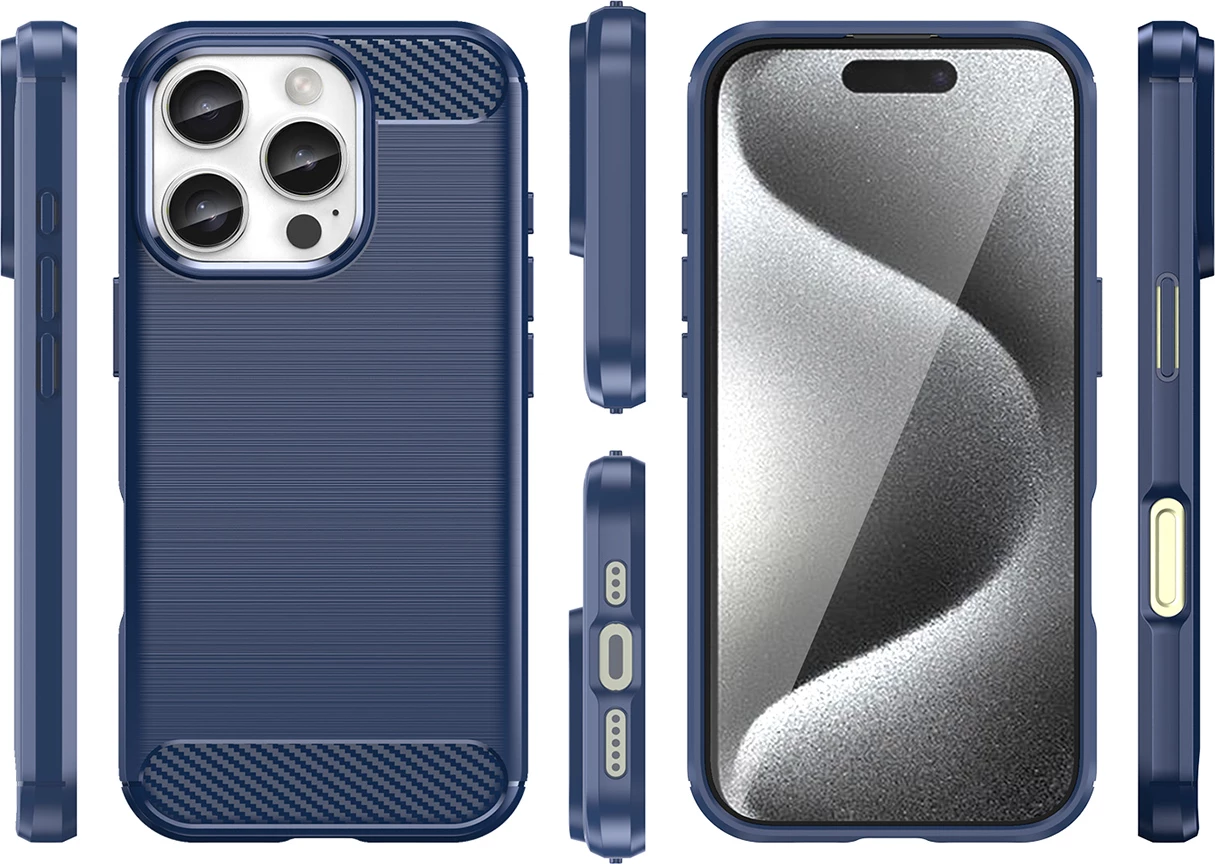 Mbështjellës Hurtel Carbon Case për iPhone 16 Pro, TPU, Blu