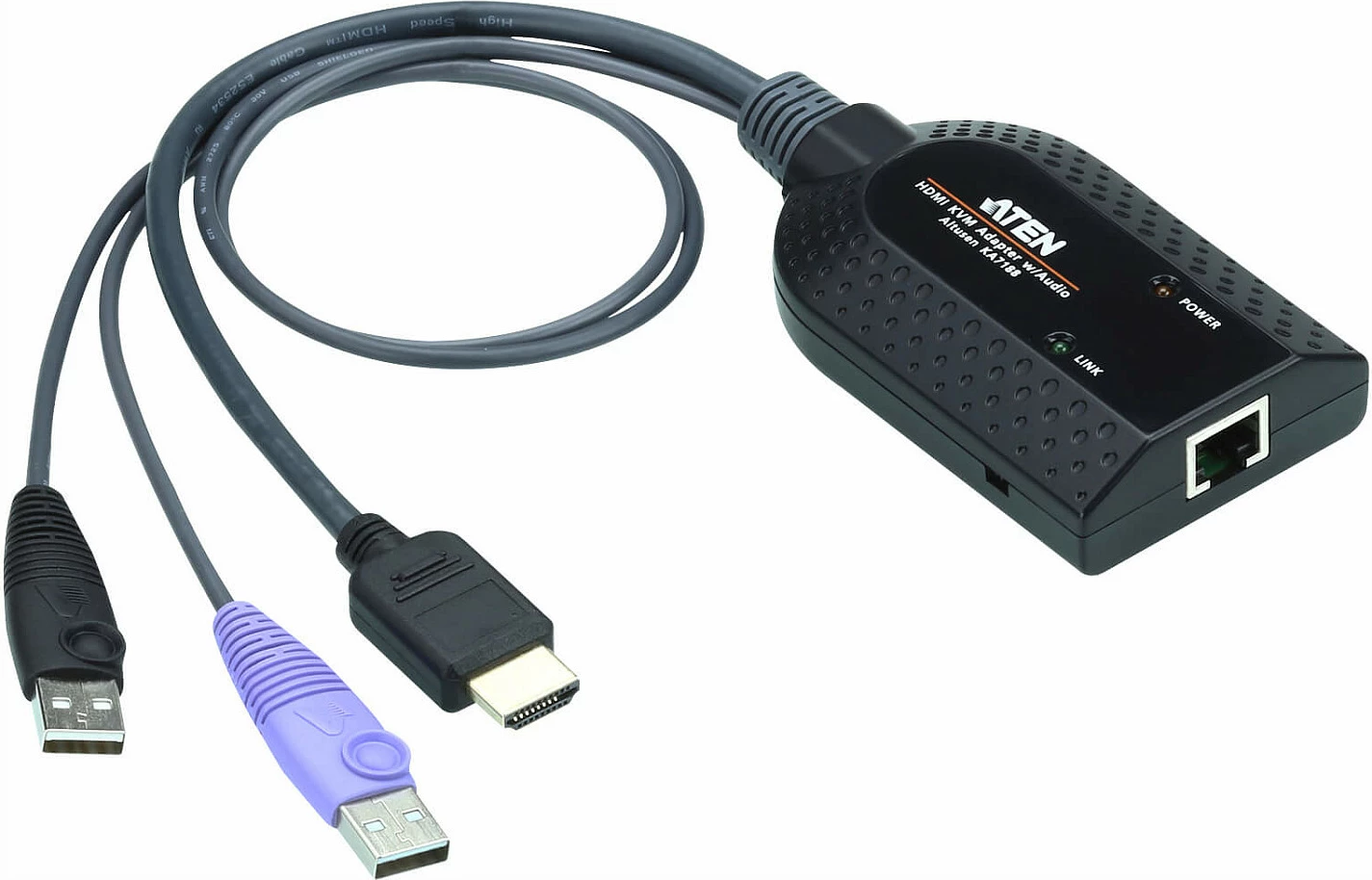 Kabllo adapter KVM ATEN KA7188, HDMI + 2x USB-A në RJ-45, mbështetje Smart Card, e zezë/metalike/vjollcë