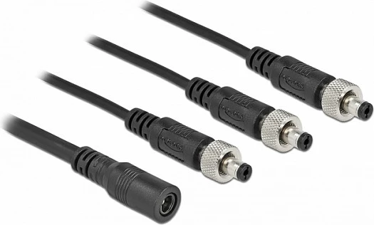 Kabllo splitter DC DeLOCK 5.5 x 2.1 mm, 1x femër në 3x mashkull me vidë, 0.5 m, 30 V, e zezë
