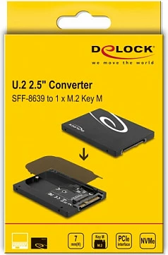 Adapter SSD DeLOCK 2.5″ U.2 SFF-8639 në M.2 NVMe Key M, 7 mm, e zezë