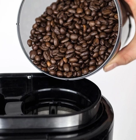 Aparat kafeje CASO Coffee Compact electronic 1848, 600W, 4 filxhanë, mulli burr, LCD me timer, filtër permanent, enë qelqi, çelik inox/zi