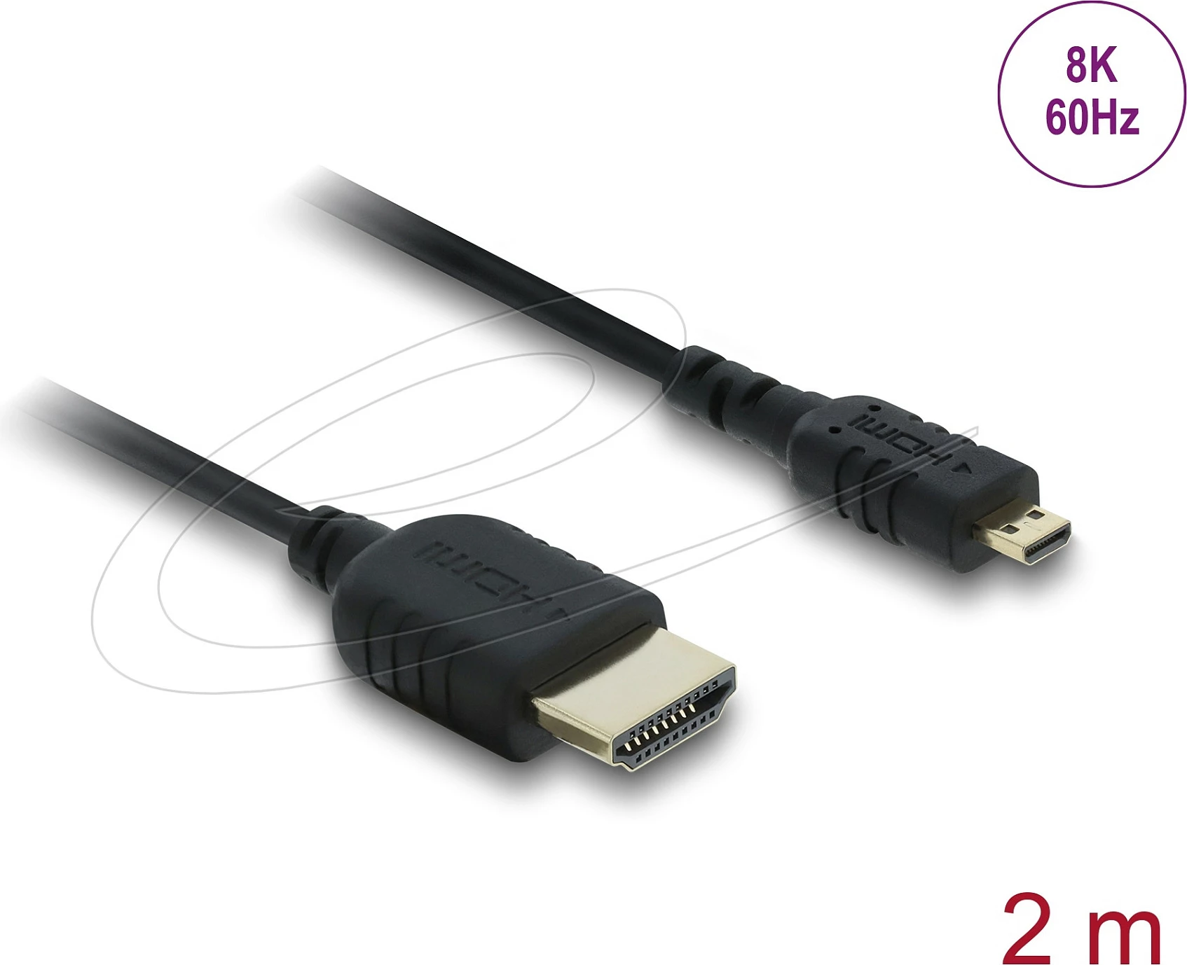 Kabllo HDMI DeLOCK 81691, 2m, HDMI-A në HDMI Micro-D, 8K 60Hz, 48Gbps, eARC, e zezë