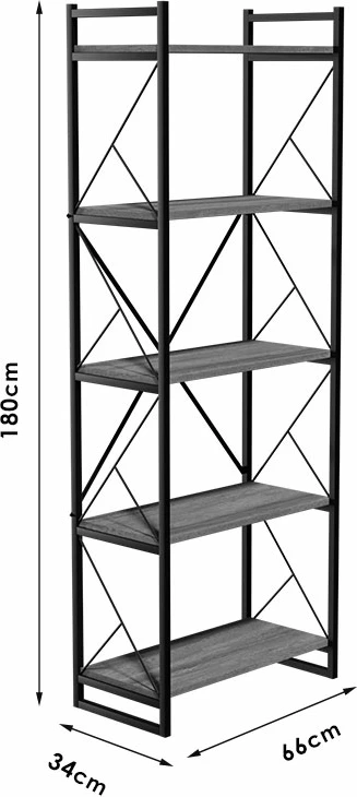 Raft librash Baker, ngjyrë arre e zezë, 66x34x180cm