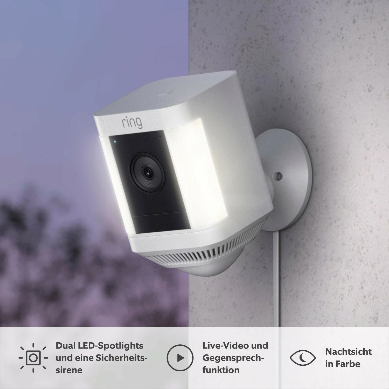 Kamerë sigurie IP Amazon Ring Spotlight Cam Plus, Wireless, Montim tavan/mur, Bardhë