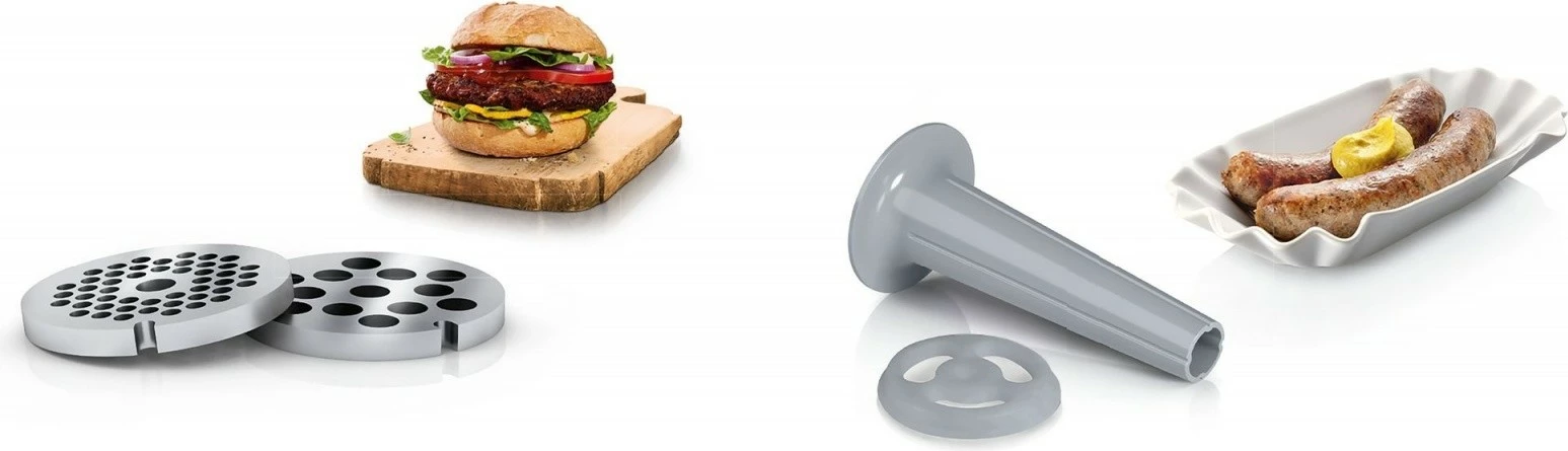 Grirës mishi, Bosch MFW2510W, 1500W, grira 3.8–8 mm, me shtojcë për salsiçe, e bardhë