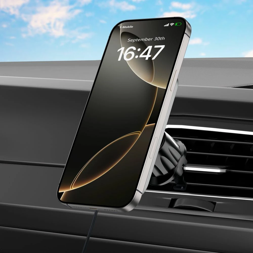 Mbajtëse magnetike për veturë Tech-Protect MM15W-V9 me MagSafe dhe karikim wireless 15W, e zezë