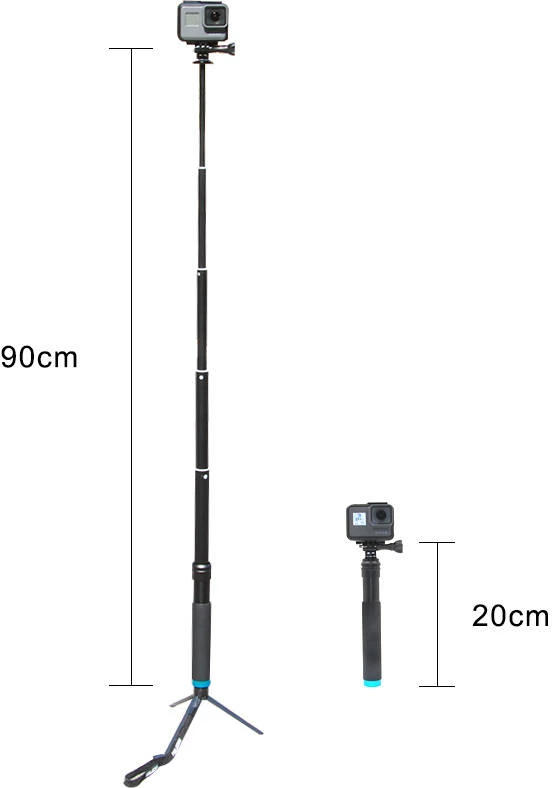 Shkop selfie Telesin GP-MNP-090-D me tripod, për kamera sportive dhe telefon, i zi