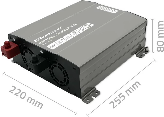 Karikues inteligjent akumulatori Qoltec Monolith 51918, 12V, 80A, për LiFePO4/AGM/GEL/SLA, zi/gri, set me kabllo