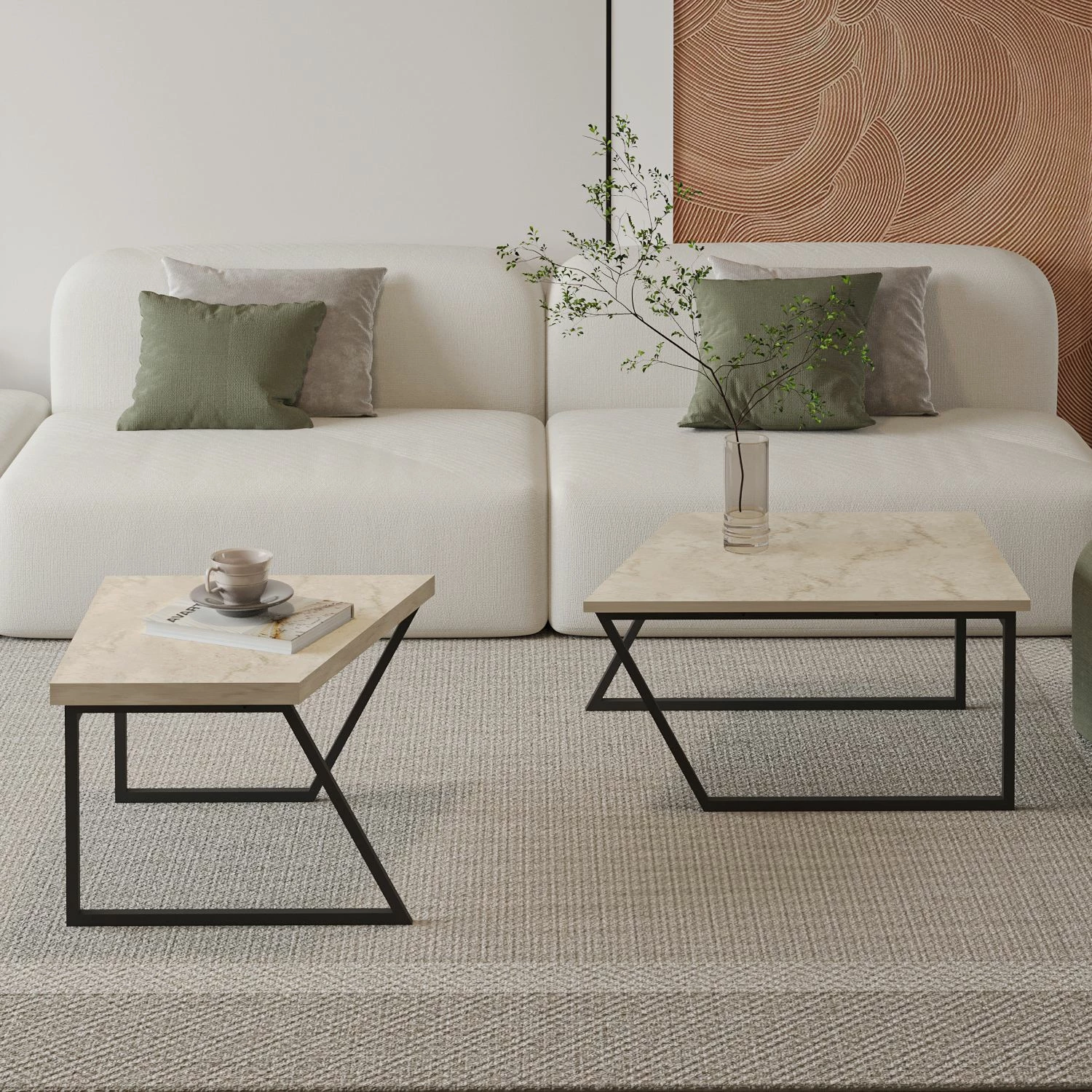 Set tavolinash kafeje Skye Decor, Verona P0024623, ngjyrë travertine