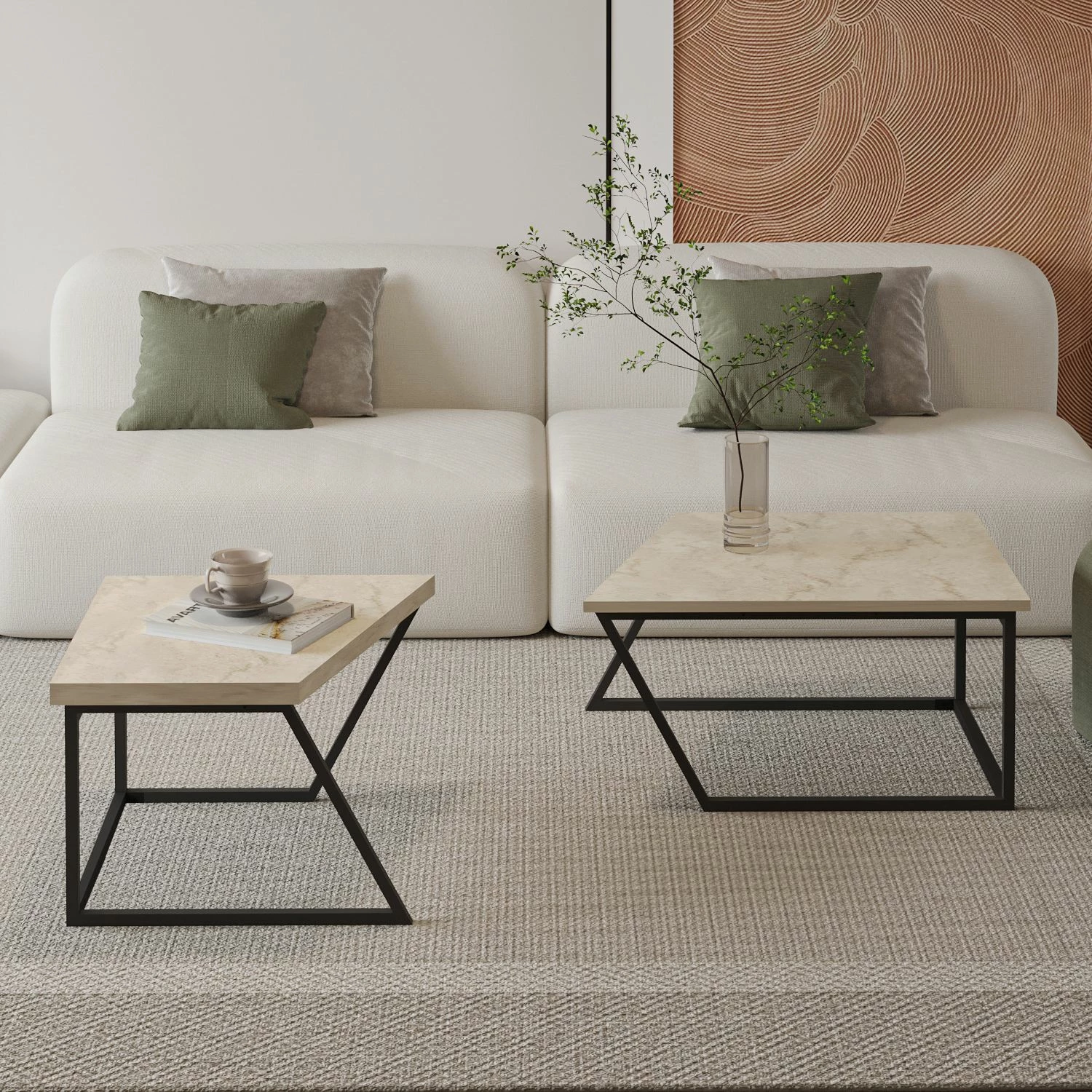 Set tavolinash kafeje Skye Decor, Verona P0024623, ngjyrë travertine