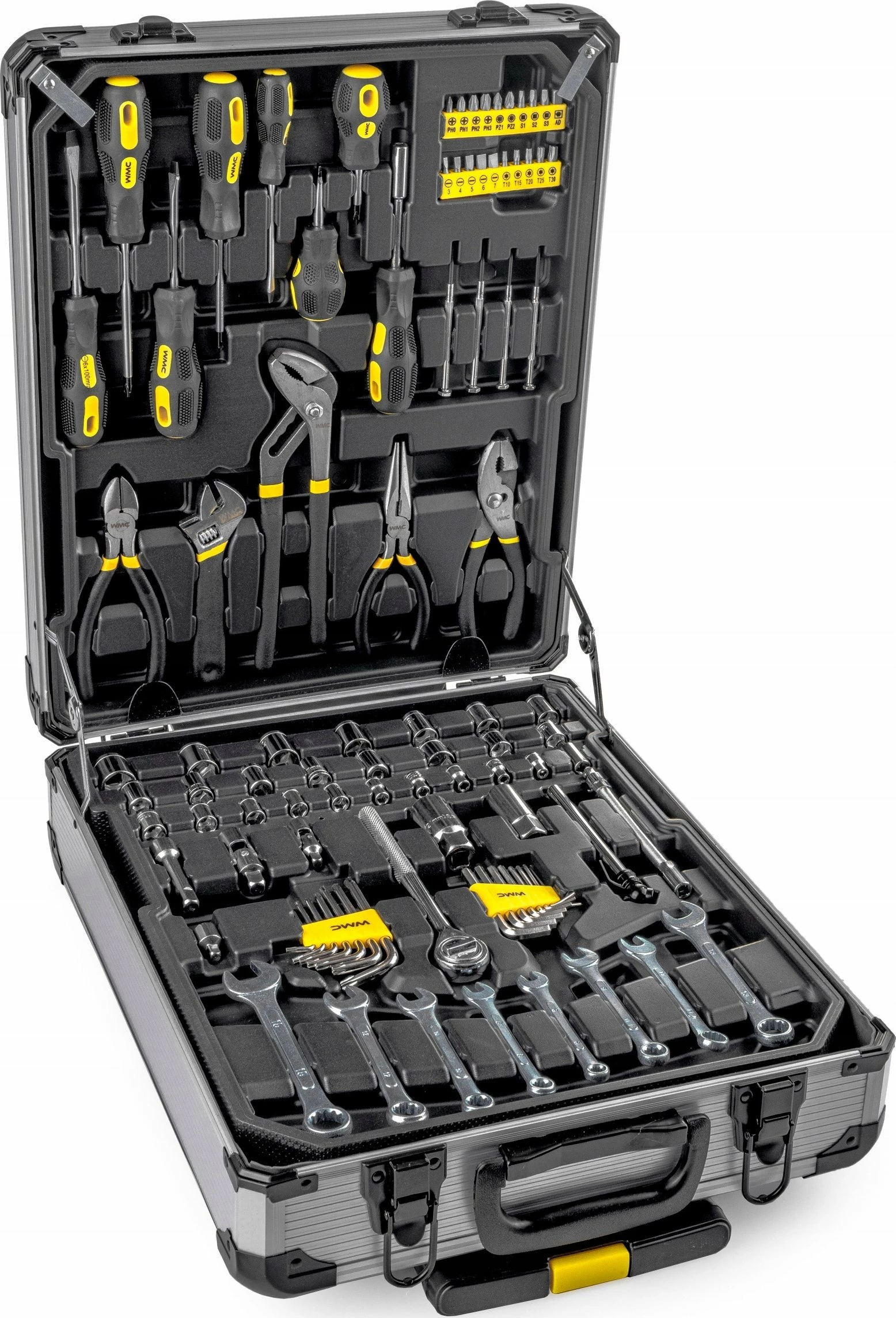 Set veglash WMC WMC-186-3 186 copë, zi/verdhe, në valixhe