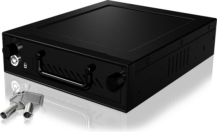 Baj hot-swap ICY BOX për HDD/SSD, 5.25", 1x 2.5/3.5" SATA/SAS, me çelës, i zi