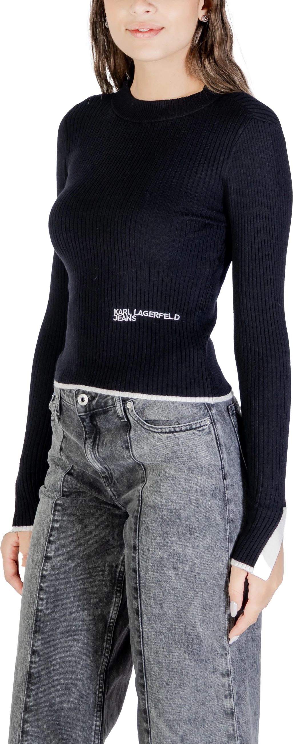 Xhemper për femra Karl Lagerfeld Jeans KLJ Mock Neck A3W18006, i zi [Madhësia: L]