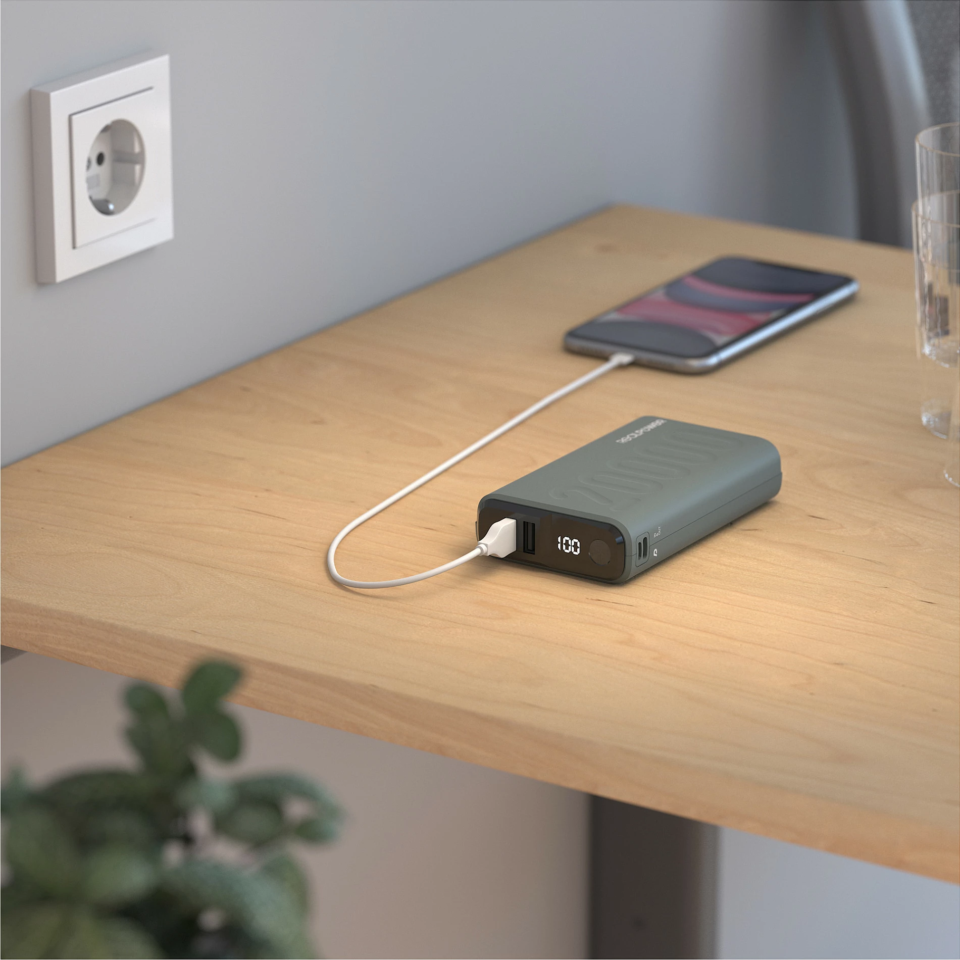 Powerbank RealPower 333646, 20000 mAh, USB-C PD, jeshile