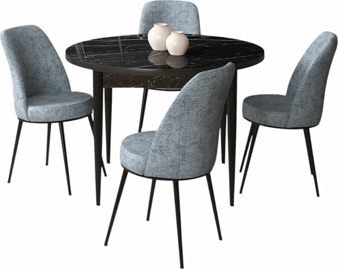 Tavolinë me karrige (5 copë), Skye Decor, mermer i zi, gri