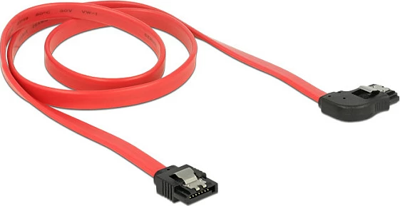Kabl SATA DeLOCK 83970, 0.7 m, SATA 7-pin, 6 Gbit/s, straight në right-angle, kuq/zi