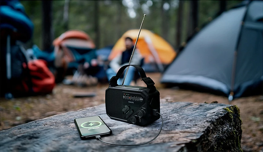 Radio portative Philips TAR1609/00, AM/FM, 1W, USB charging, e zezë