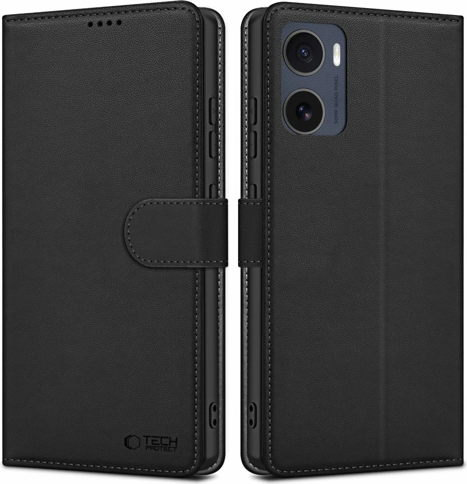 Mbështjellës Tech-Protect Wallet për Motorola Moto G05/E15, eko-lëkurë, i zi