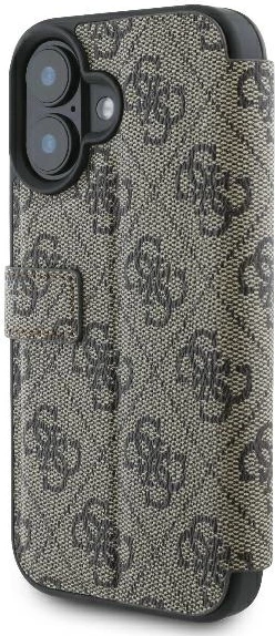 Mbështjellës Guess 4G Metal Logo për iPhone 16 Plus, kafe