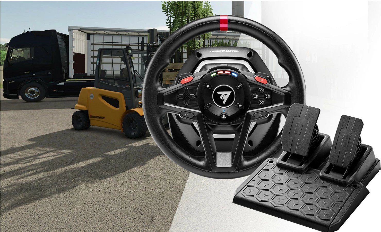 Volan gaming Thrustmaster T128P Simtask Farming Pack, USB me kabllo, Force Feedback, për PS5/PS4/PC, i zi