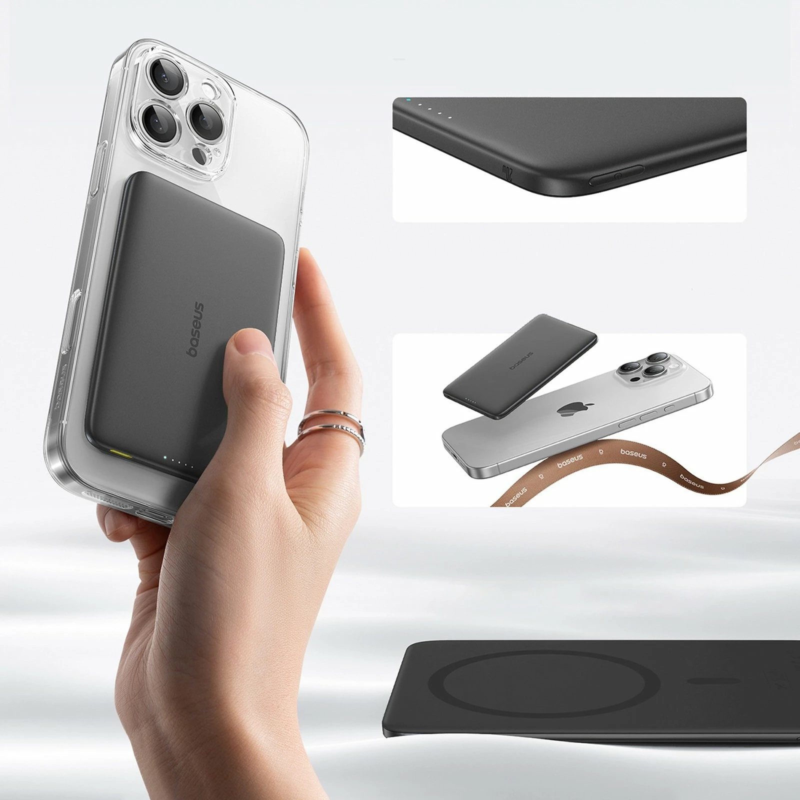 Powerbank Baseus PicoGo AM41 5000mAh 20W MagSafe ultra-slim, i zi, me kabllo USB-C 60W 30cm