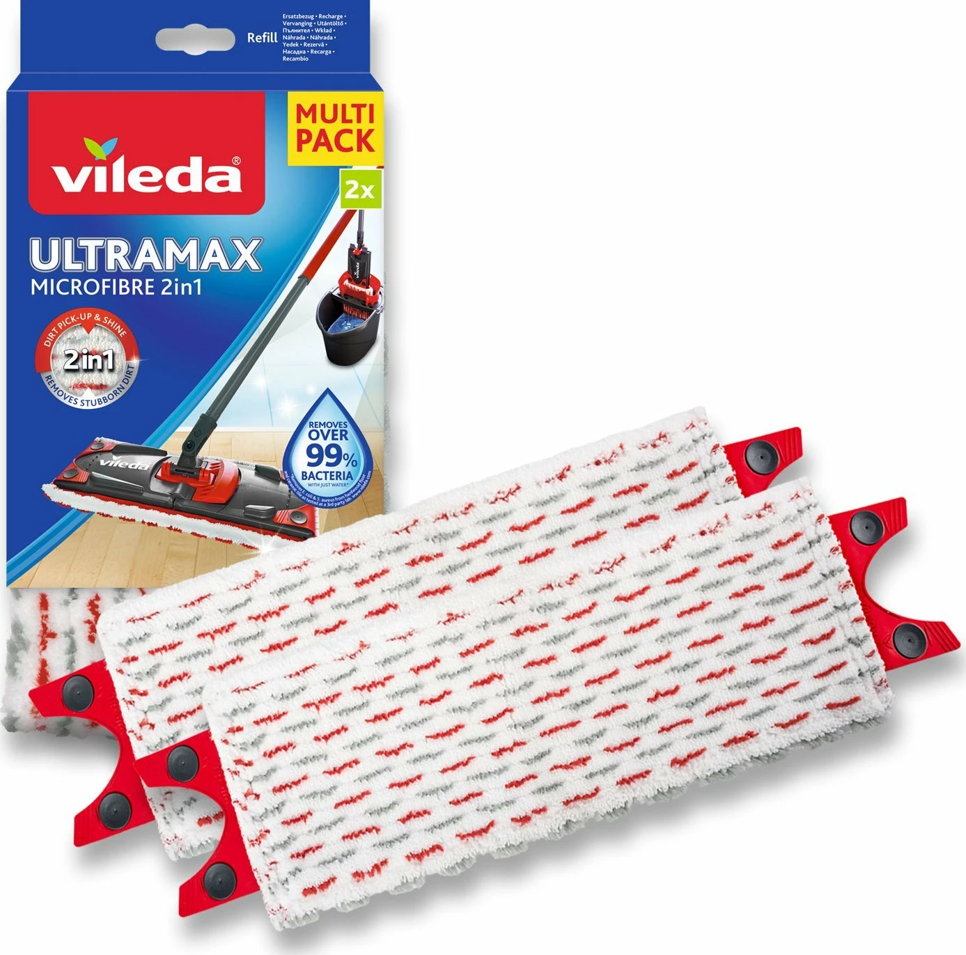 Insert për mop Vileda Ultramax 167720, mikrofi bër 2n1, 35 x 14 cm, e bardhë, 2 copë