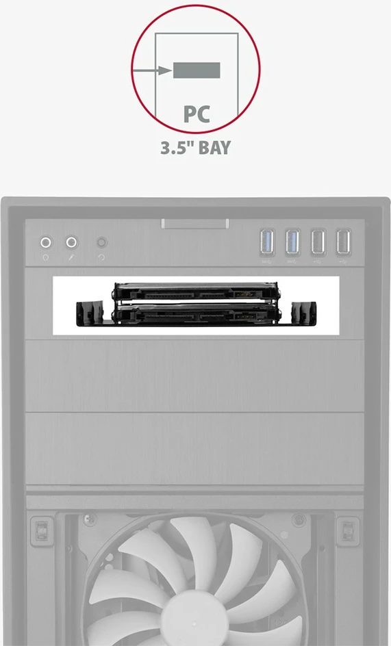 Kasë AXAGON RHD-225 për 2x 2.5" HDD/SSD, për pozicion 3.5", e zezë
